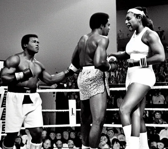 Prompt: muhammed ali and Serena Williams tripping on Peyote photograph by Dorothy Lange