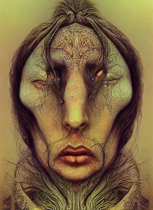 Image similar to psychedelic shaman, portrait, digital painting, highly detailed, intricate, trending on artstation, by zdzisław beksiński