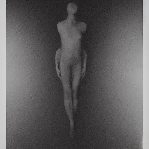 Prompt: a photogram of human body. depth, soft, blurry. photographic paper exposed to light, by emmanuel radnitzky man ray