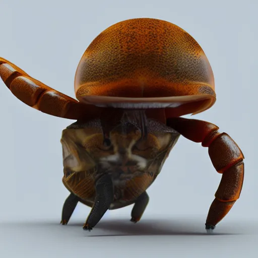 Prompt: a cat hermit crab animal mashup, cat x hermit crab, digital art, deviantart, artstation, octane render