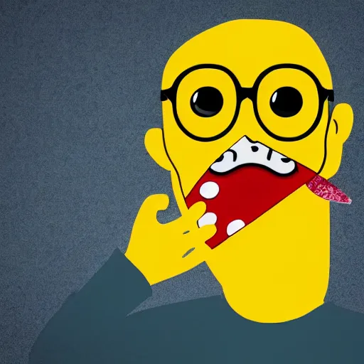 Prompt: yellow floating nerd emoji eating a pizza, realistic, funny,