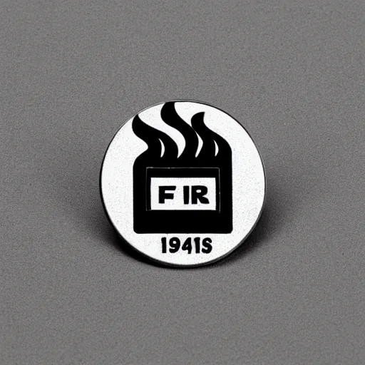 Prompt: a photo of a retro 1 9 7 0 s minimalistic clean fire warning label enamel pin, beautiful cinematic light, behance