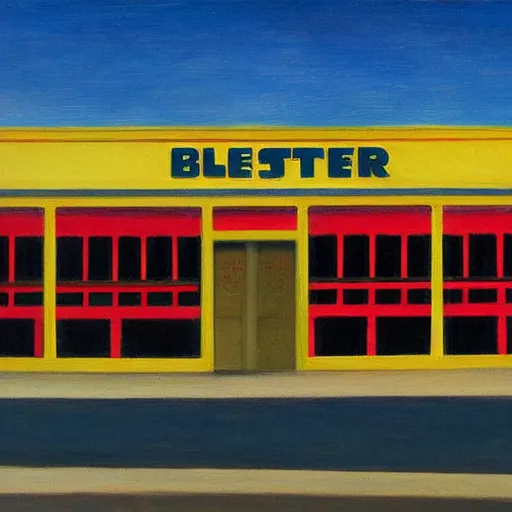 Prompt: painting of a blockbuster movie rental store by edward hopper