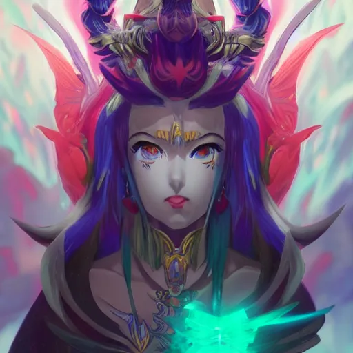 Image similar to anime portrait of Celestia as a shaman yedi using dark force to eliminate trump as an anime antagonist by Stanley Artgerm Lau, WLOP, Rossdraws, James Jean, Andrei Riabovitchev, Marc Simonetti, and Sakimichan, trending on artstation