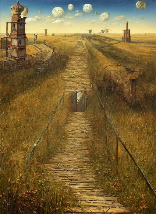 Image similar to the stairways to heaven in the steppe, in game pathologic 2, by jacek yerka, by levitan, oil on canvas, acrylic, digital art, royal academy, masterpiece, trending on artstation, cinematic composition, sharp, details, hyper - detailed, hd