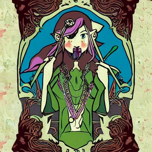 Image similar to the legend of Zelda, in the style of art nouveau,