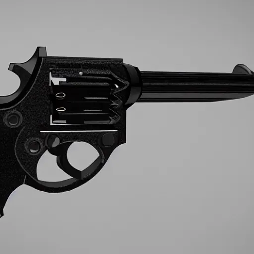 Image similar to a model 4 6 0 xvr revolver, fully 3 d printed in black filament, with some visible flaws and layer lines. 5 0 mm lens, f 1. 8.