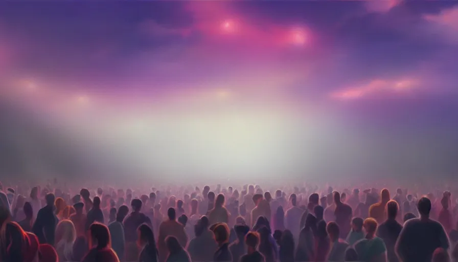 Prompt: painting of a crowd reaching towards the glowing sky, volumetric lighting, nasty, hyperdetailed, realistic