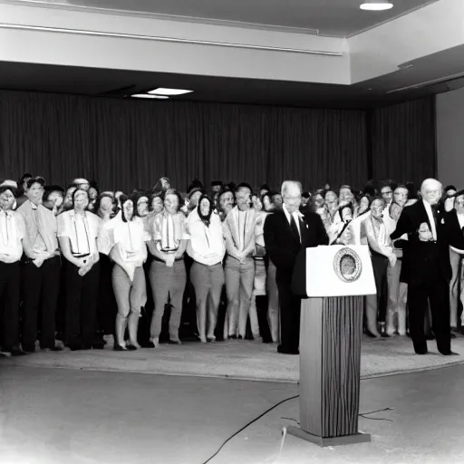 Prompt: President Gerald Ford addresses the National Youth Leadership Conference. CineStill