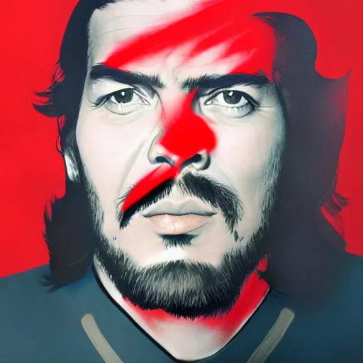 Image similar to colour masterpiece surreal closeup portrait photography of che guevara by miho hirano and annie leibovitz and michael cheval, red and white smoke background, 8 k