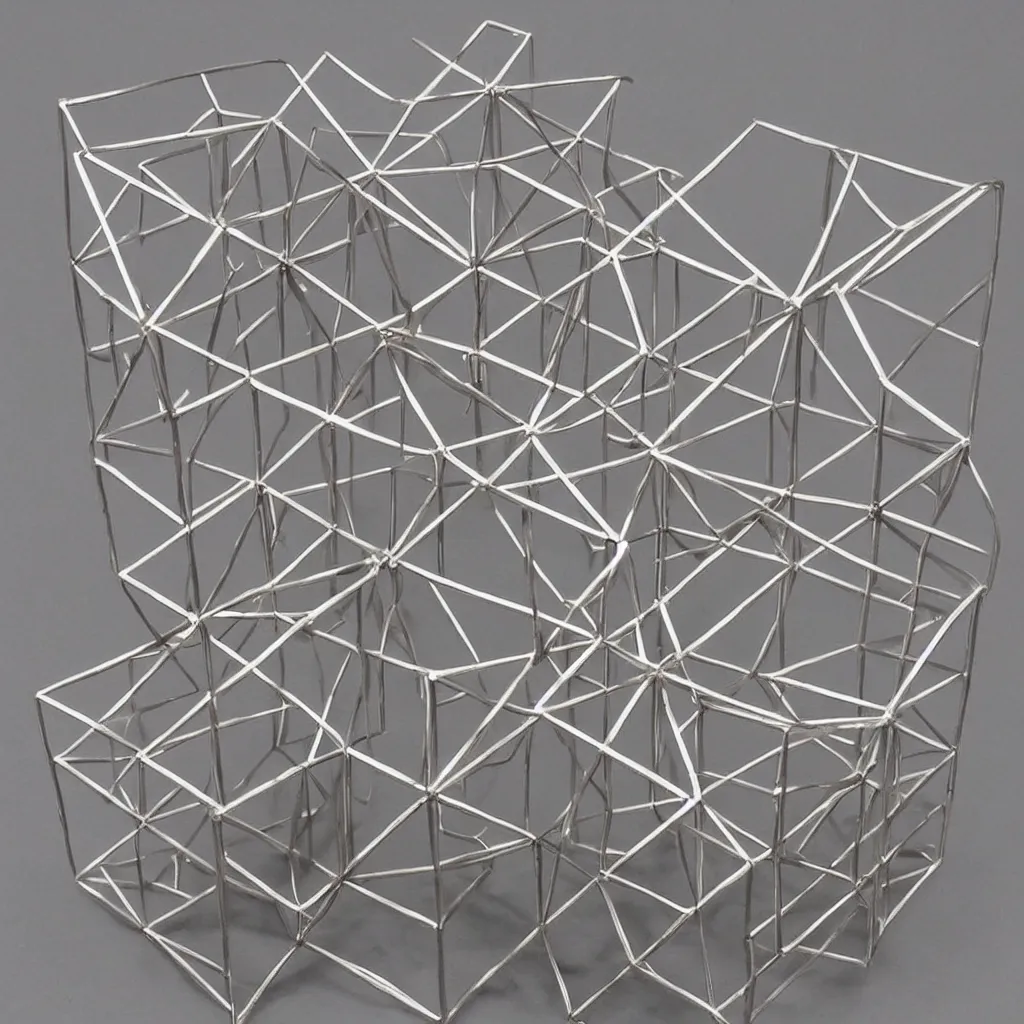 Prompt: a realistic metal sculpture of a hypercube, super detailed