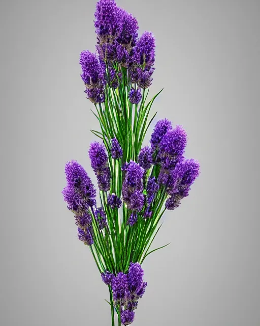 Image similar to a 3 d rendered ultra realistic lavender plant, masked transparent flat background, popular on sketchfab, pixelsquid, 8 k, volumetric lighting, trending on artstation, octane render, ultra detailed, hyperrealistic, by alphonse mucha