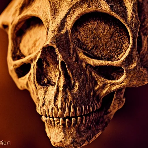 Image similar to A skull of an alien creature, intricate, 35mm, photorealistic, realistic, depth of field, photography, high definition, 8k