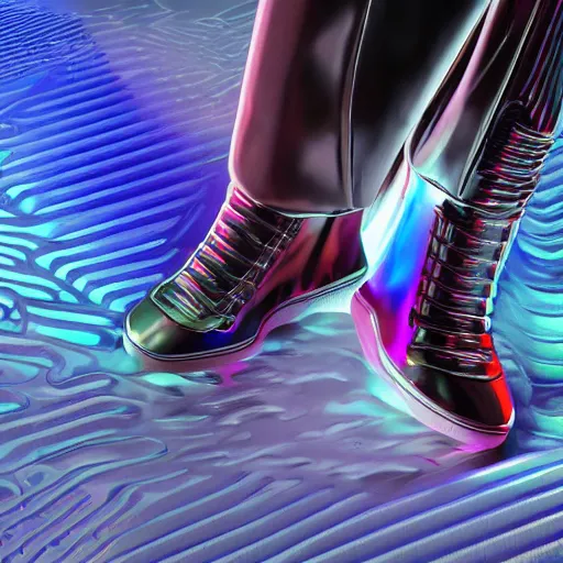 Prompt: photo of futuristic balenciaga and vetements sneakers by felipe pantone and giger and cronenberg, ultra rendered extreme realism and detail, 8 k, pbr, surreal, colorful, direct lighting,