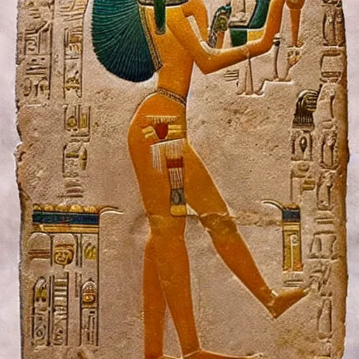 Prompt: egyptian hieroglyph women with a bird flying