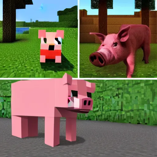 Prompt: minecraft versus real life pig