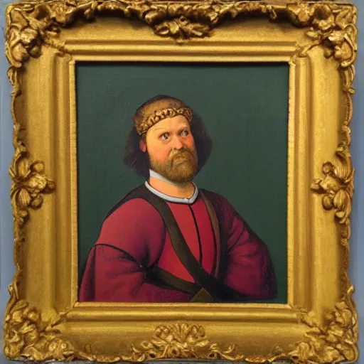 Image similar to a renaissance style portrait painting of TheGrefg