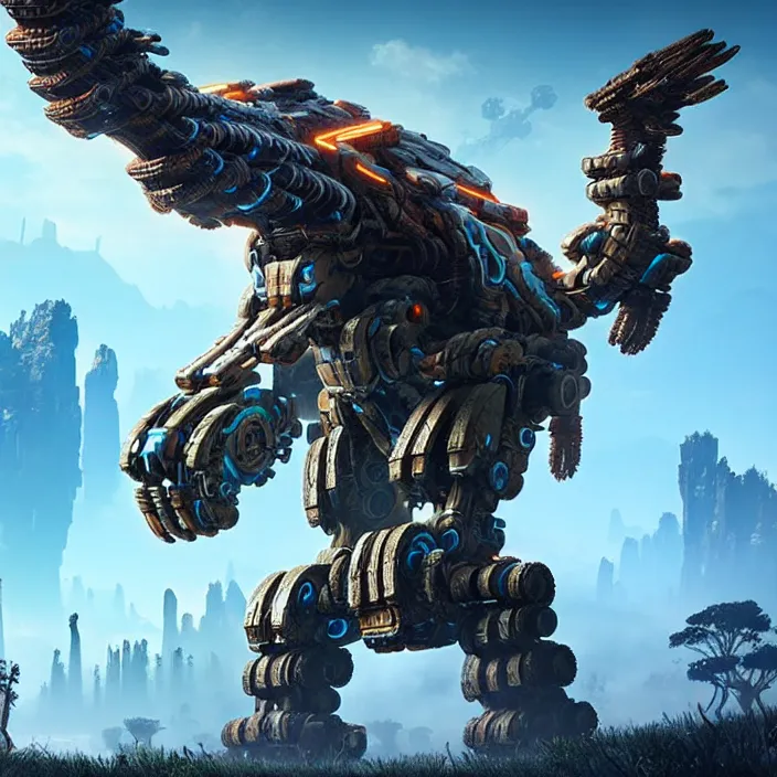 Image similar to photo of a cybernetic mammoth in the style of horizon zero dawn, highly detailed, 4 k, hdr, smooth, sharp focus, high resolution, award - winning photo