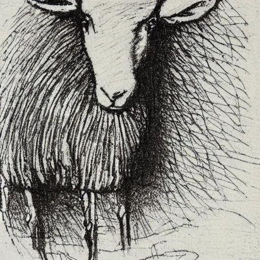Prompt: perfect sketch of electric sheep, wires, umbra, pastel, by Rembrandt,