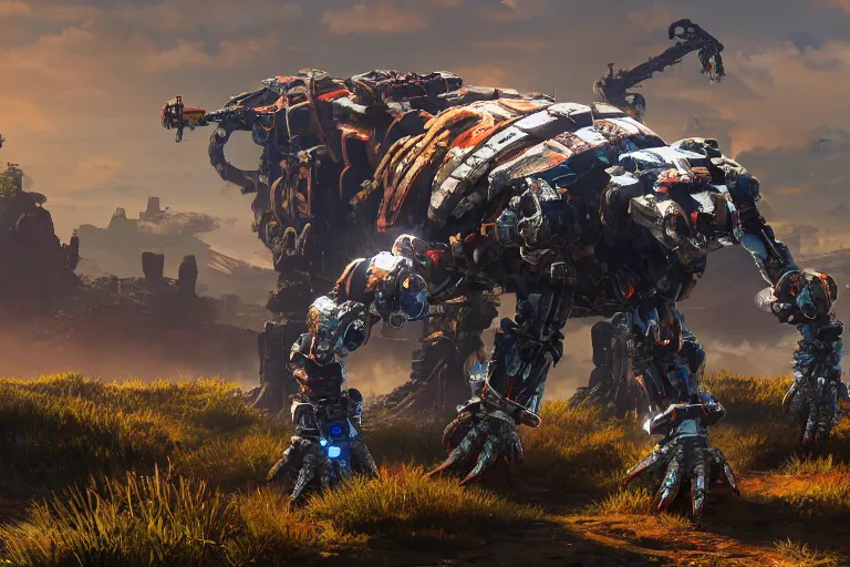 Image similar to shellsnapper machine mecha animal beast robot of horizon forbidden west horizon zero dawn bioluminiscence global illumination ray tracing hdr fanart arstation by sung choi and eric pfeiffer and gabriel garza and casper konefal