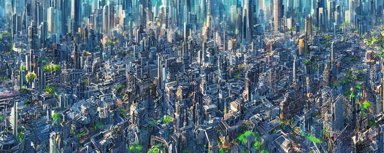 Image similar to close up skyline a futuristic yet traditional metropolis city in a utopia, matte painting, digital painting, intricate, small details, national geographic cover, award winning, 4 k, botanical garden, lush, bright, clear, smooth,