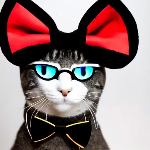 Image similar to sapphire cat wearing black goggles and red bow tie