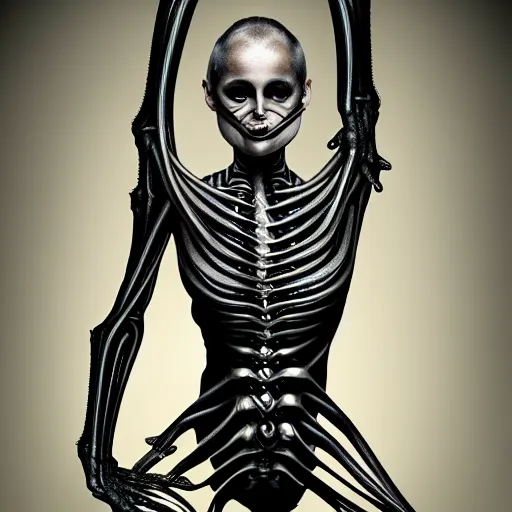 Image similar to beautiful contortionist girl inspired by giger