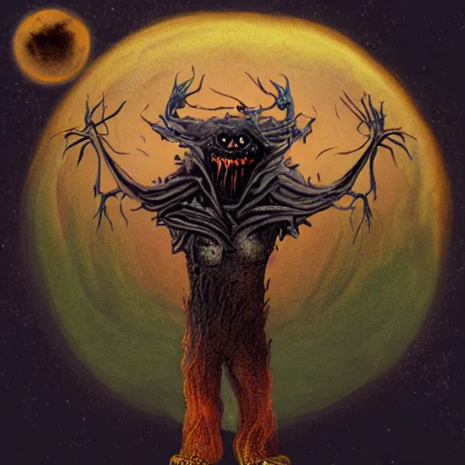 Image similar to horror creature holding planet