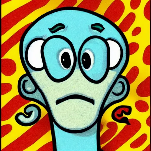 Prompt: handsome squidward portrait, realistic, pop art style, vivid