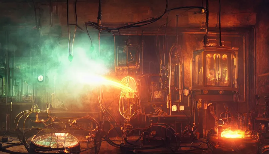 Prompt: A glowing electrical Steampunk Flat Screen Television in a victorian museum, james gurney, cinematic lighting, lots of steam and sparks, wires made of copper, artstation, vibrant nature, Tuomas Korpi, tekkon kinreet, volumetric light, artstation, , octane render, redshift render, low angle camera, rich deep moody colors