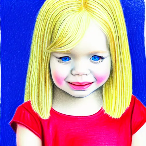 Image similar to 3 year old blonde girl with iphone, colored pencil on white background by eloise wilkin