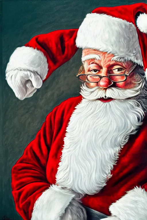 Image similar to Santa Claus as a simpson oil on canvas, intricate, portrait, 8k highly professionally detailed, HDR, CGsociety