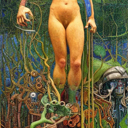 Prompt: robot seizes his forest crown, by Annie Swynnerton and Diego Rivera and Elihu Vedder, symbolist, dramatic lighting, elaborate geometric ornament, Art Brut, soft cool colors,smooth, sharp focus, extremely detailed, Adolf Wölfli and Donato Giancola