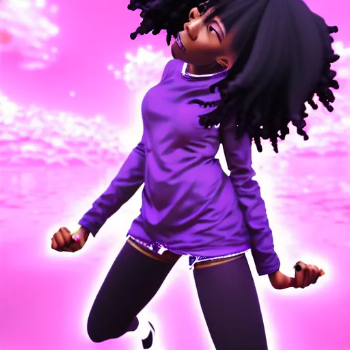 Image similar to portrait of black anime manga girl, throwing punch pose towards camera, french bob hair, white hair, by gustave dore, vaporwave colors, lofi colors, vaporwave, lofi, goth vibe, 4 k, smooth, hd, substance designer render, full body character concept art, 2 point lighting,