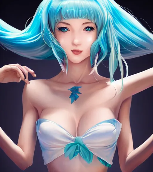 Prompt: Beautiful Hatsune miku by artgerm, rossdraws, magali villeneuve, Gil Elvgren, Earl Moran, Enoch Bolles, no hands