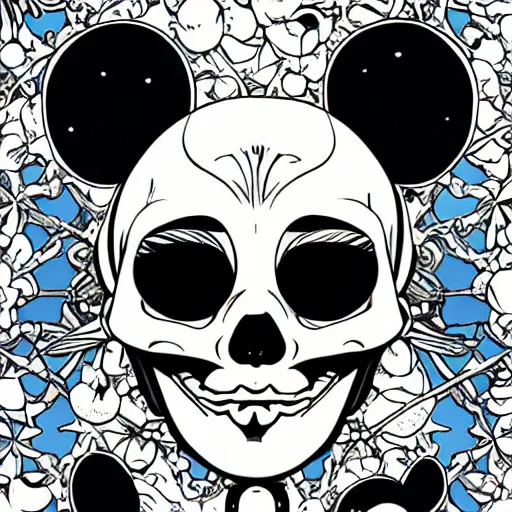 Image similar to anime manga skull portrait girl face minnie mouse detailed highres 4k Mucha and James Jean pop art nouveau