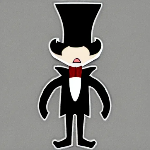 Image similar to a small vampire with a top hat in the style of cupehead old cartoon