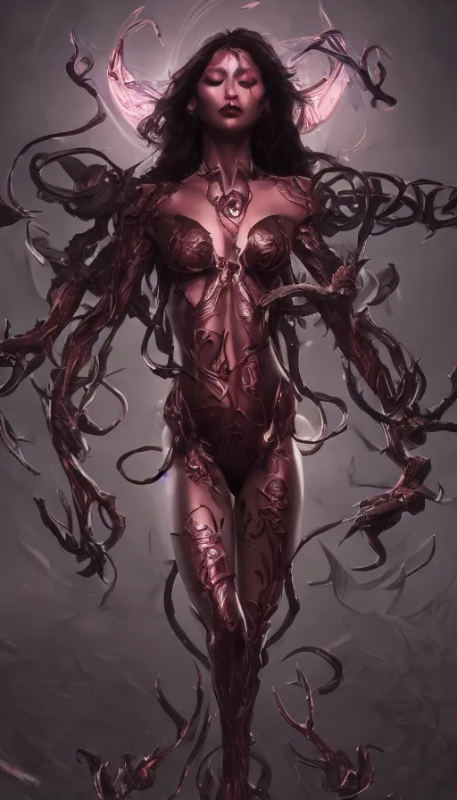 Image similar to dark goddess with six arms, made by stanley artgerm lau, wlop, rossdraws, artstation, cgsociety, concept art, cgsociety, octane render, trending on artstation, artstationhd, artstationhq, unreal engine, 4 k, 8 k,