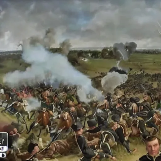 Image similar to gopro footage of the battle of waterloo, 4 k, highly detailed, video footage, gopro, pov