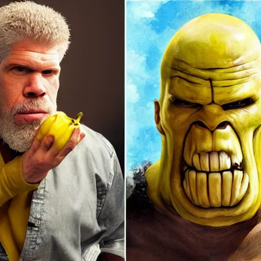 Image similar to ron perlman as banana, realistic, greg rutkowski