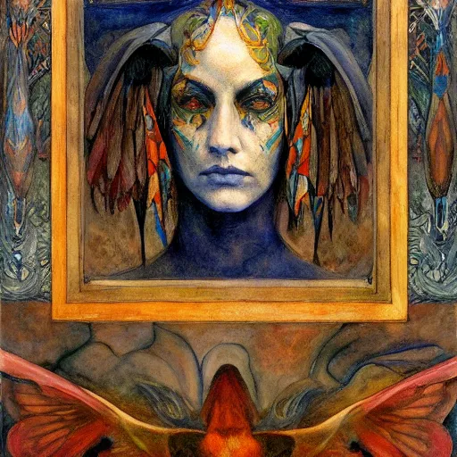 Image similar to war between the crow crown and the house of moths, by Annie Swynnerton and Diego Rivera, symbolist, dramatic lighting, elaborate geometric ornament, god rays, rich colors,smooth, sharp focus, extremely detailed