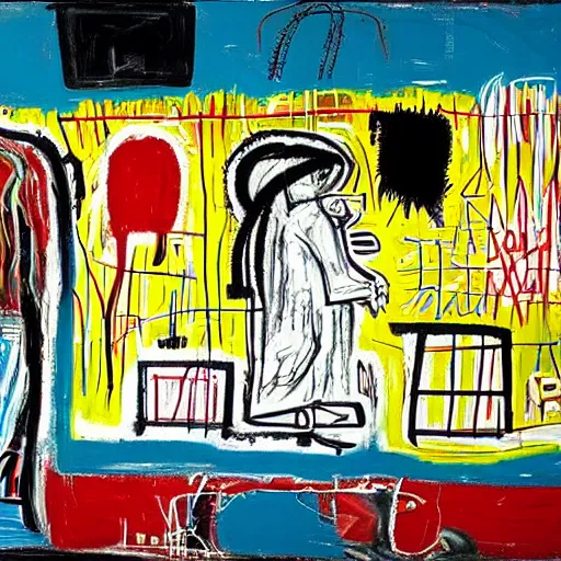 Image similar to God is a homeless man riding the subway by Jean Michel Basquiat