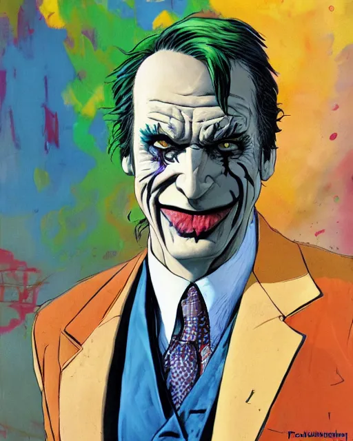 Image similar to portrait of saul goodman as the joker, colorful, art by makoto shinkai and peter elson, bernie wrightson