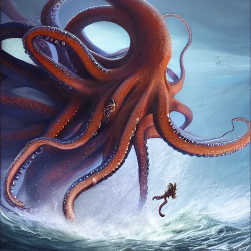 Prompt: a dream fantasy painting of a octopus attack a man in the deep of the ocean, by beksinki, antonio j. manzanedo, greg rutkowski, carne griffith trending on artstation, deviantart, photorealism, detailed, 8 k