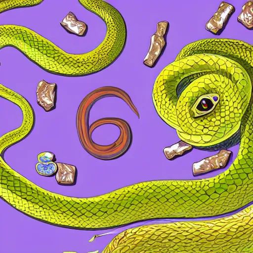 Image similar to a serpent guarding its treasures, digital art