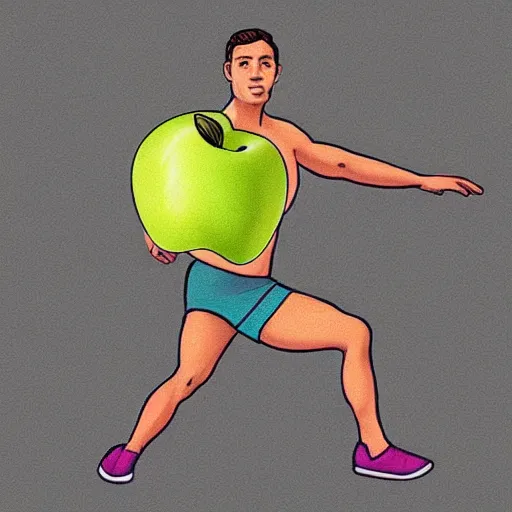 Prompt: an apple doing CrossFit, super detailed person and apple