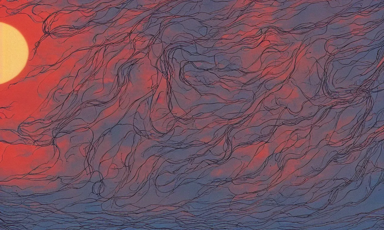 Prompt: close shot of sailors grip blood vessels sunset jean giraud cinematic elemental forces