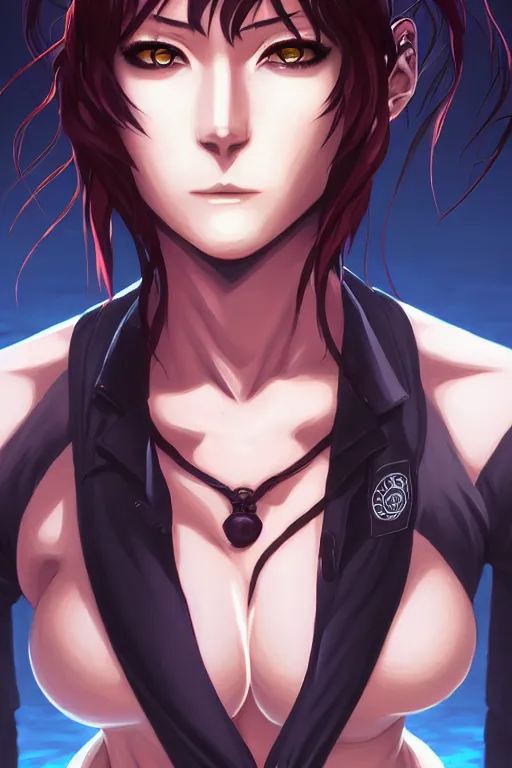 Image similar to a portrait of revy from black lagoon manga, symmetrical eyes, symmetrical face, art by lois van baarle and loish and ross tran and rossdraws and sam yang and samdoesarts and artgerm, digital art, highly detailed, intricate, sharp focus, trending on artstation hq, deviantart, unreal engine 5, 4 k uhd image