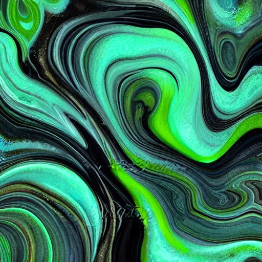 Prompt: beautiful liquid marble texture with oil bubbles and twirls. harmonic black and green tones coloured abstraction. ultradetailed realistic art