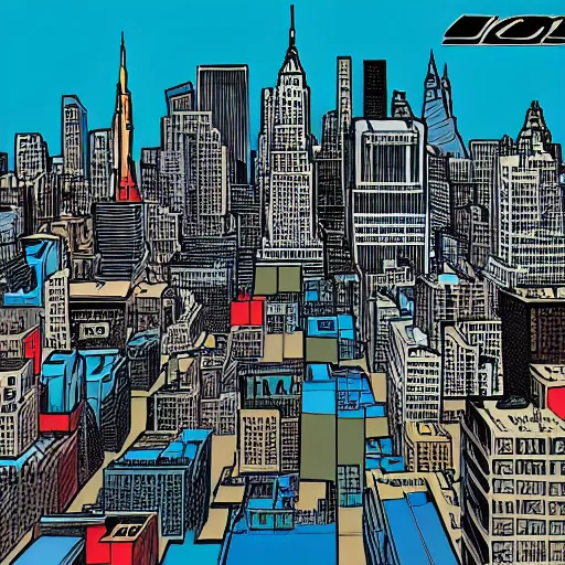 Prompt: new york city skyline in comic book style, dot shaded, high detail, art by stan lee